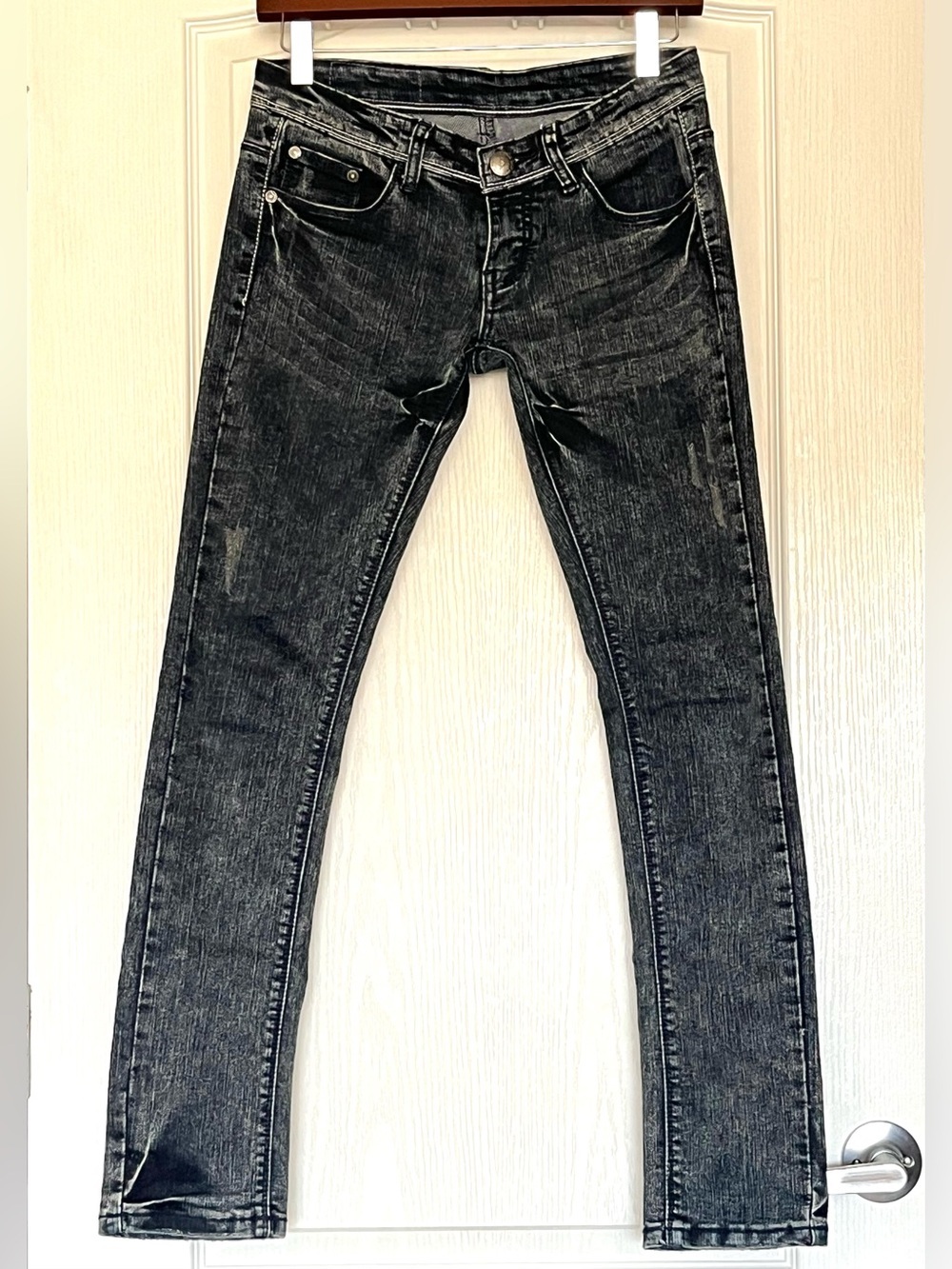 Ghost Brand Technical Jeans Black Acid Wash Distressed  Low Rise Punk Size 26